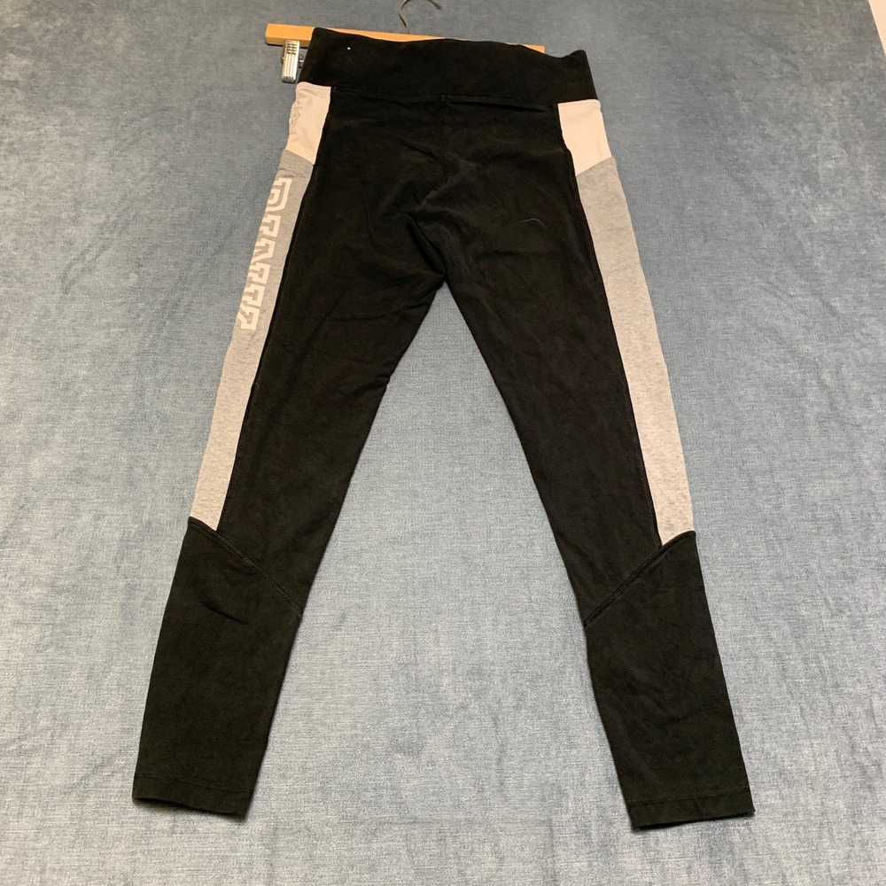 Victoria's Secret Pink Leggings Women Medium Black Gray Cotton Graphic Logo Yoga